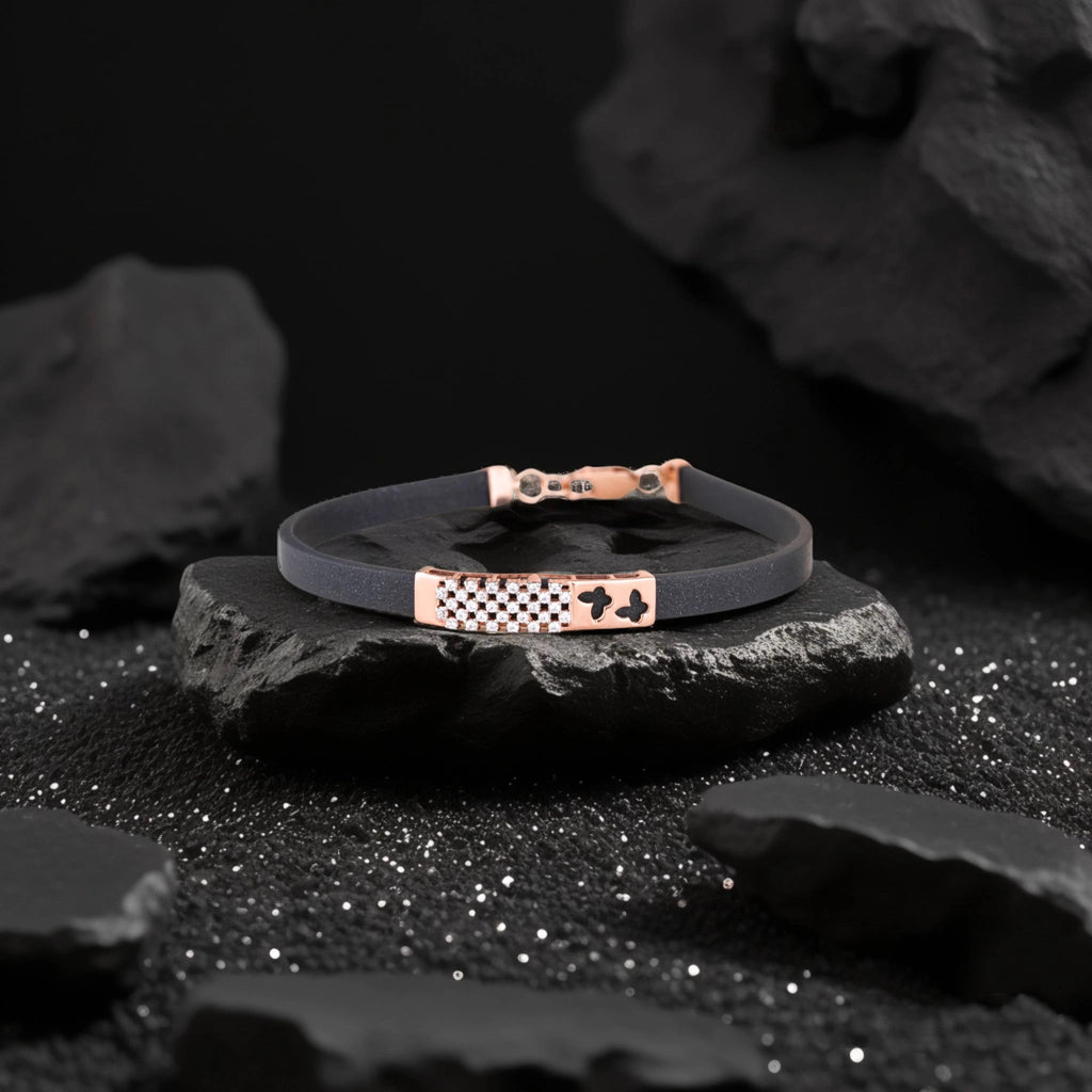 Anvit Black Silicone Leather-Feel Rose Gold Crystal Women’s Imitation Bracelet imitation jewellery