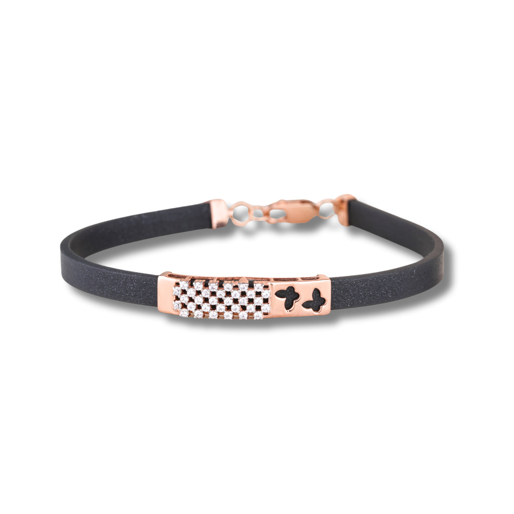 Anvit Black Silicone Leather-Feel Rose Gold Crystal Women’s Imitation Bracelet imitation jewellery