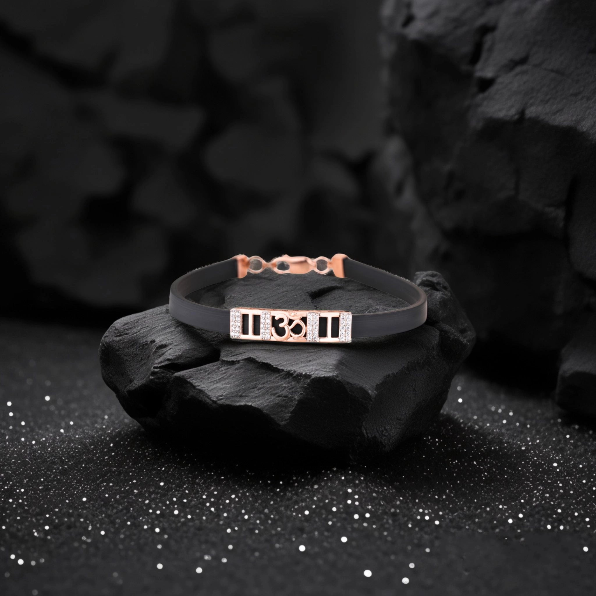 Anvit Black Silicone Leather-Feel Rose Gold Om Women’s Imitation Bracelet imitation jewellery
