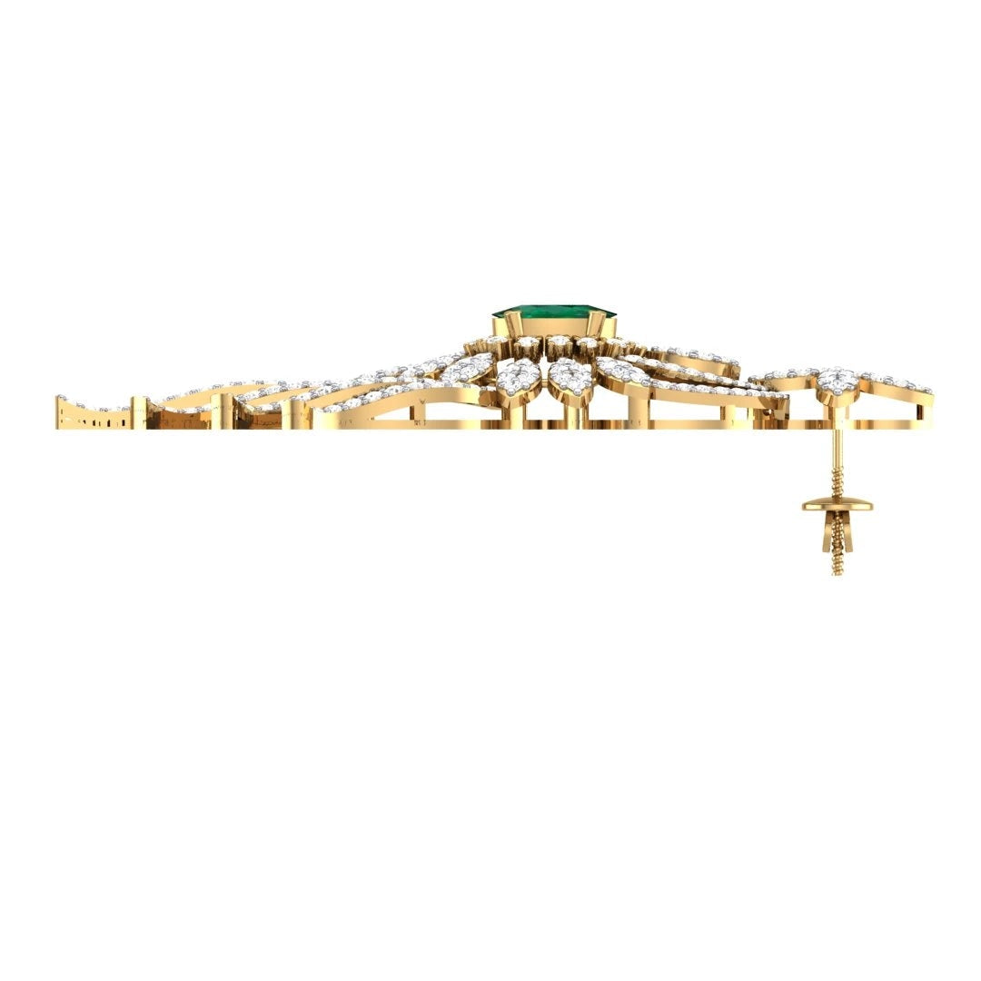 Gold bracelet with green gemstone on a white background