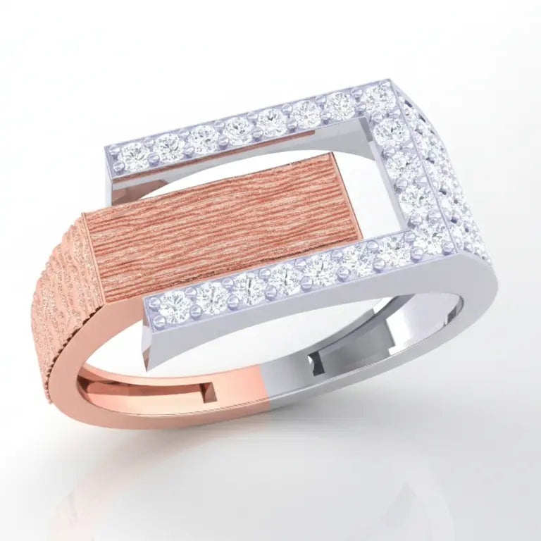 Two Tone Rectangular Diamond Style Ring