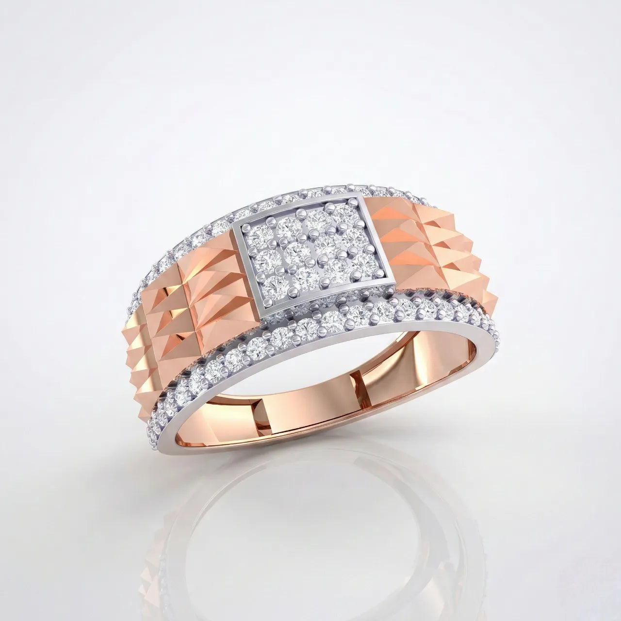 Anvit Pyramid Texture Square Top Men’s Ring imitation jewellery