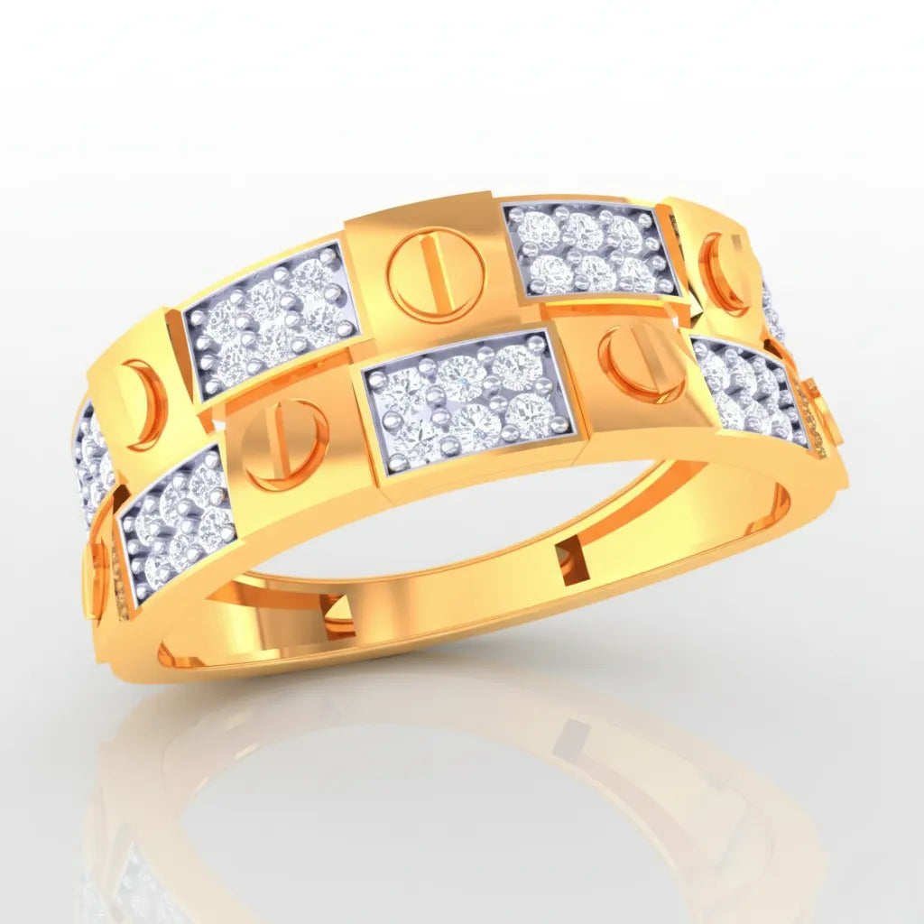 Anvit Block Screw Pattern Men’s Designer Ring imitation jewellery