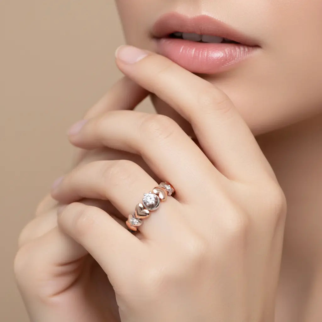 Two Tone Heart Diamond Style Ring