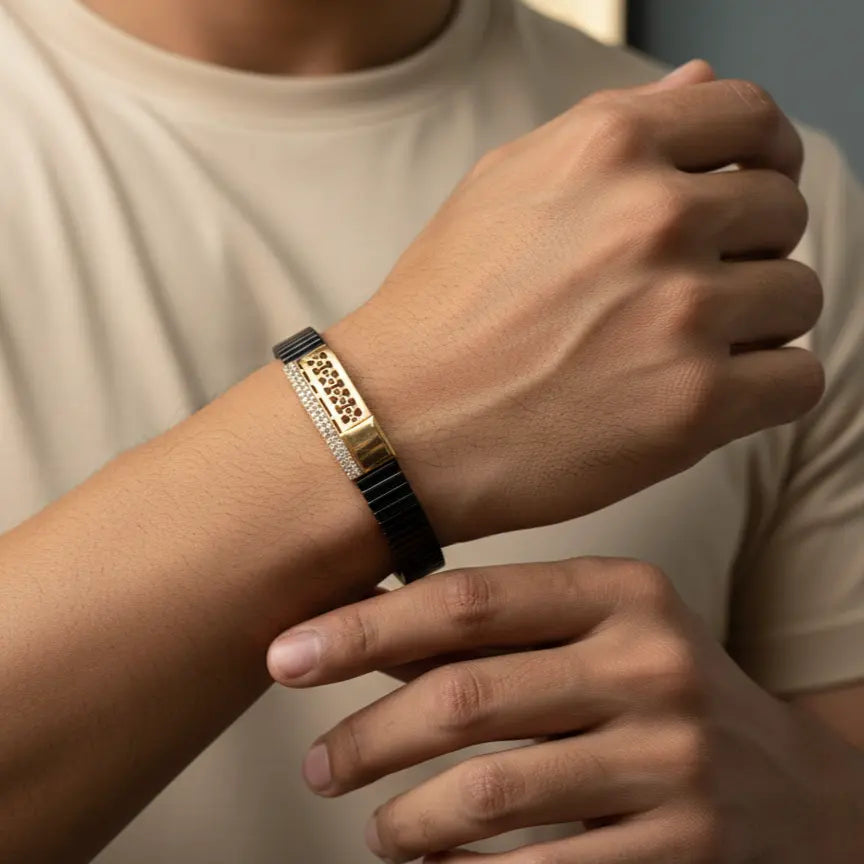 Anvit Gold Perforated Plate Men’s Imitation Bracelet – Premium Modern Style imitation jewellery