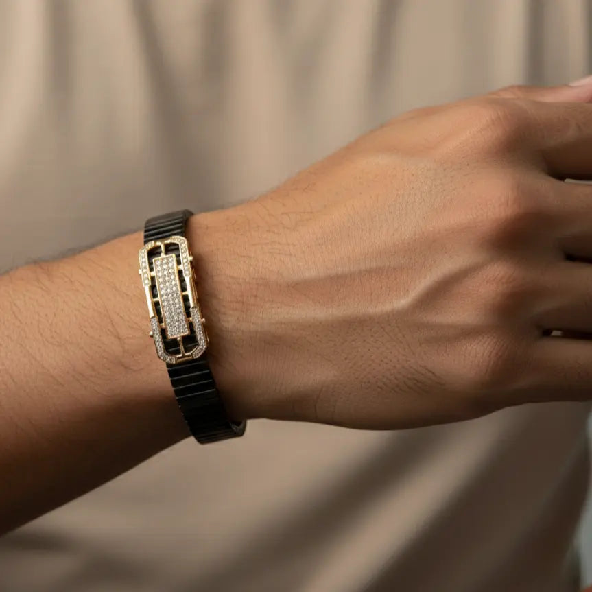 Anvit Gold Rectangular Stone Men’s Imitation Bracelet – Premium Luxury Design imitation jewellery