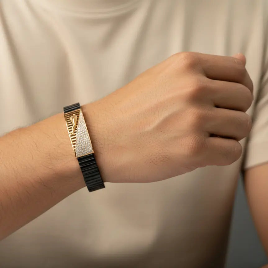 Anvit Gold Textured Plate Men’s Imitation Bracelet – Premium Modern Design imitation jewellery