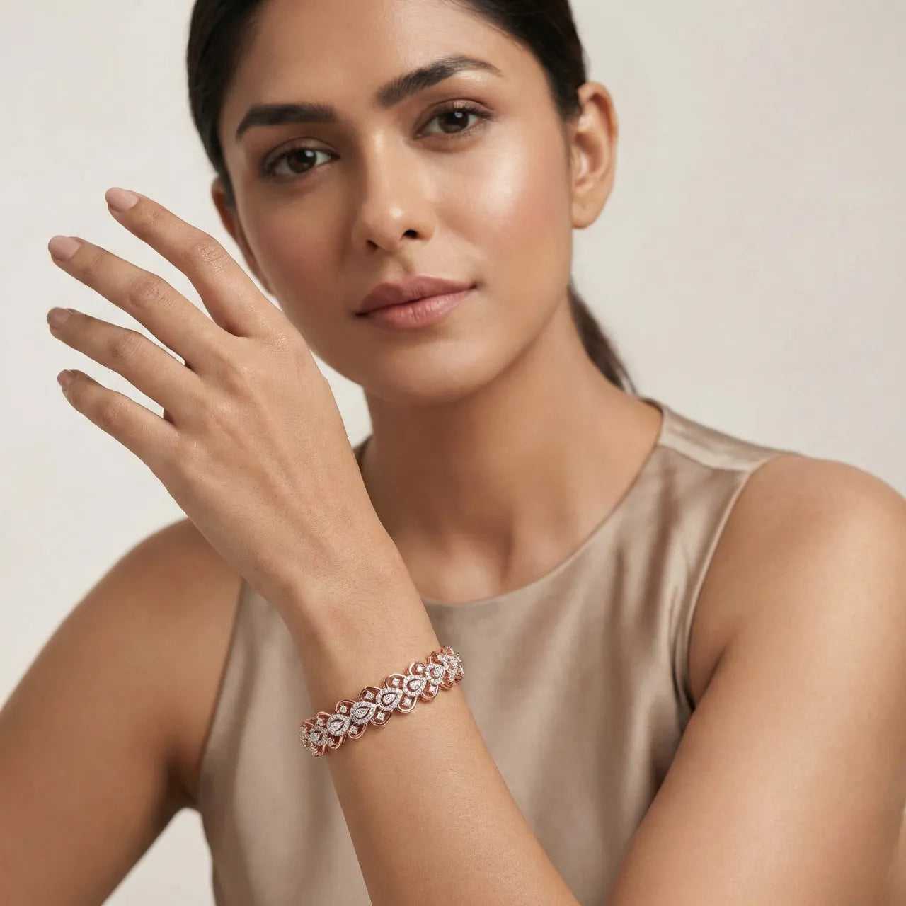 Anvit Rose Gold Floral Link Bracelet imitation jewellery