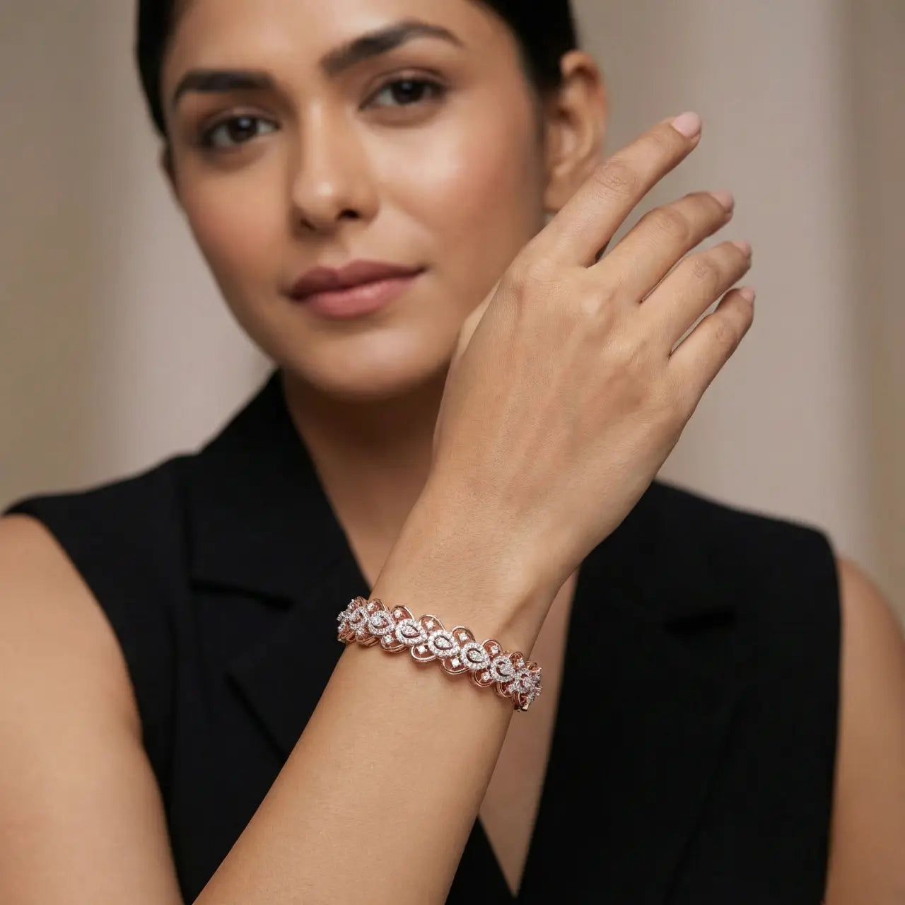 Anvit Rose Gold Floral Link Bracelet imitation jewellery