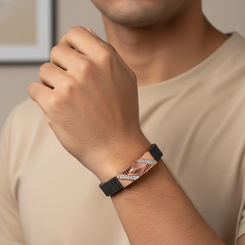 Rose Gold Geometric Men’s Bracelet with Crystal Accents | Anvit Mate Che