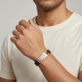 Rose gold square lock men’s imitation bracelet with stone finish and black band
